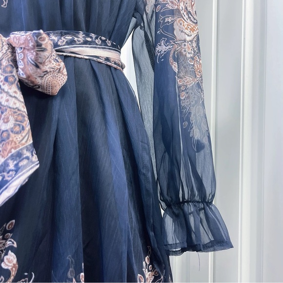 Designer-Style Black and Brown Paisley Chiffon Dress - Picture 5 of 9